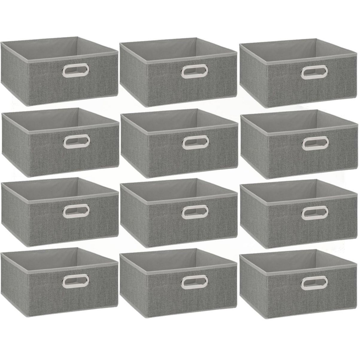 TOILINUX Lot de 12 Boites de rangement en tissu l.31 x h. 15 cm - Gris clair chiné