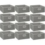 TOILINUX Lot de 12 Boites de rangement en tissu l.31 x h. 15 cm - Gris clair chiné