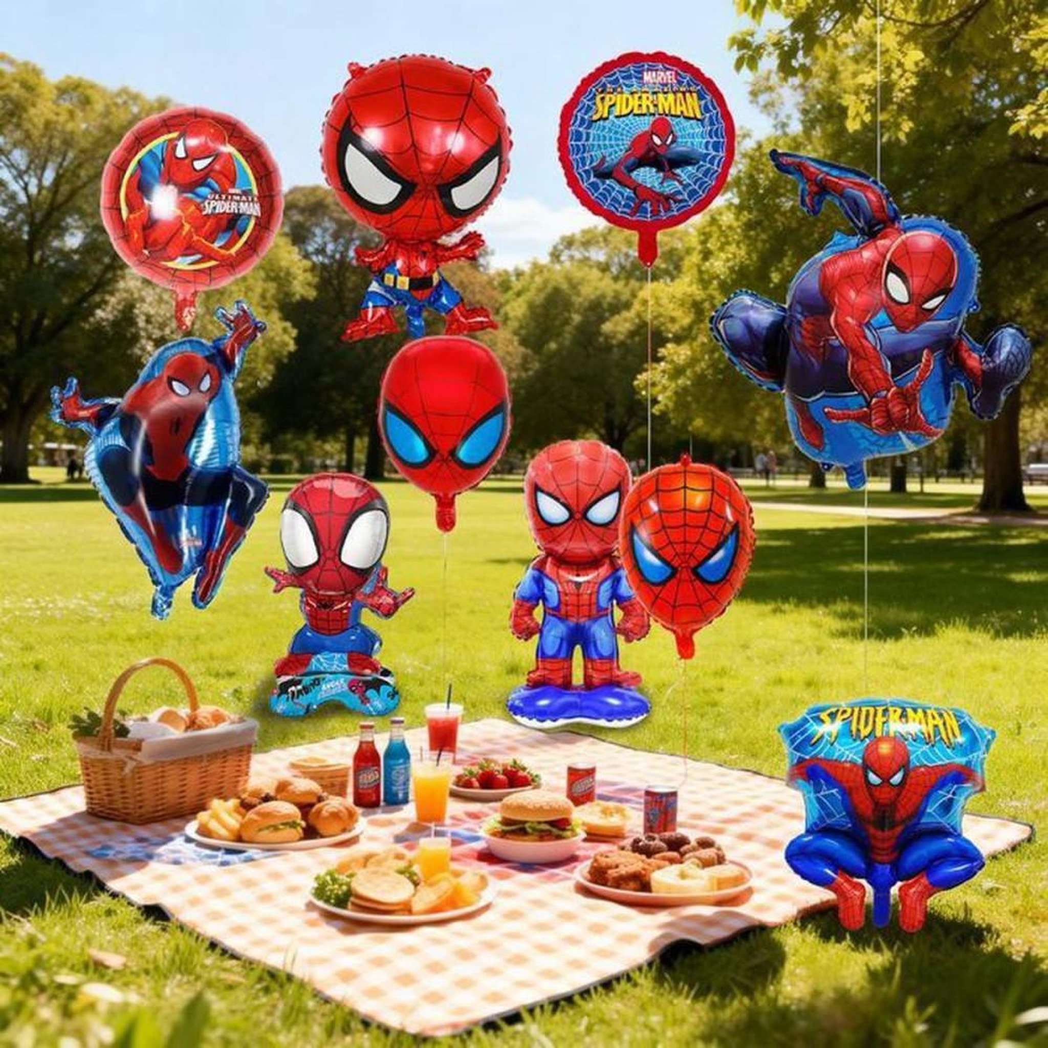 Voir la diapositive 6 : Set ballons anniversaire Spider-Man 10 pièces en aluminium et latex, ballons folie imprimés et ballons ronds rouges et bleus