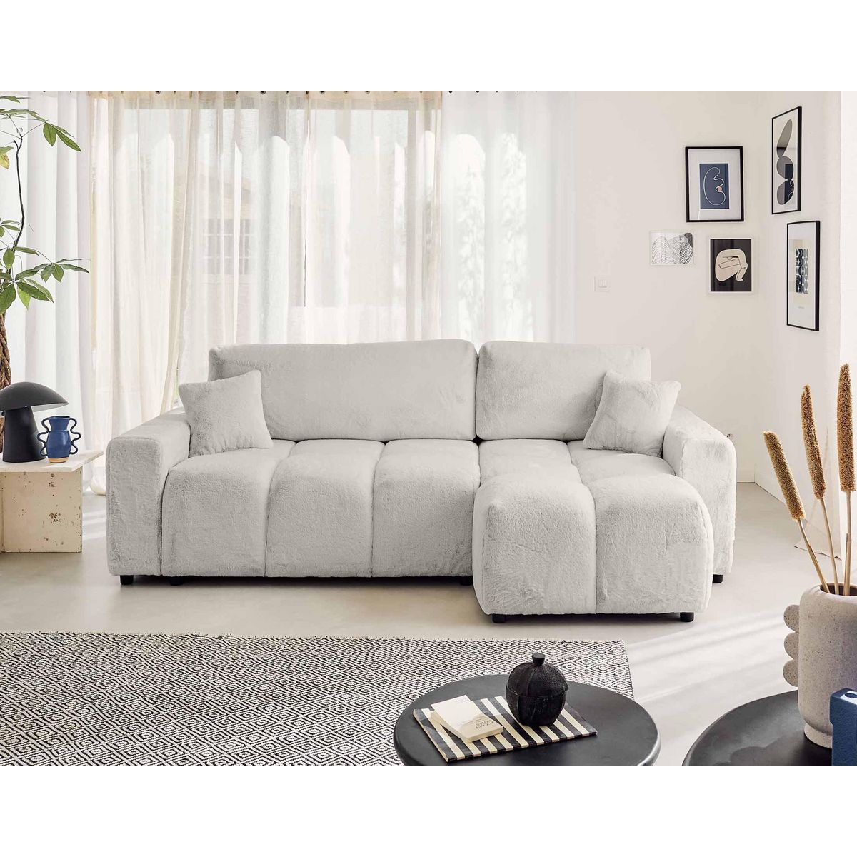 LISA DESIGN Crocus - canapé d'angle réversible - 4 places - convertible avec coffre - en fausse fourrure