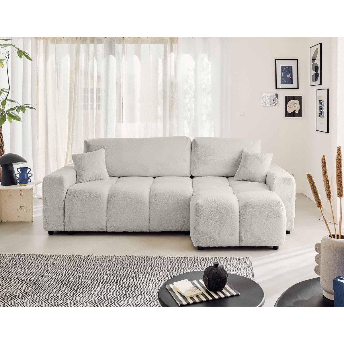 LISA DESIGN Crocus - canapé d'angle réversible - 4 places - convertible avec coffre - en fausse fourrure