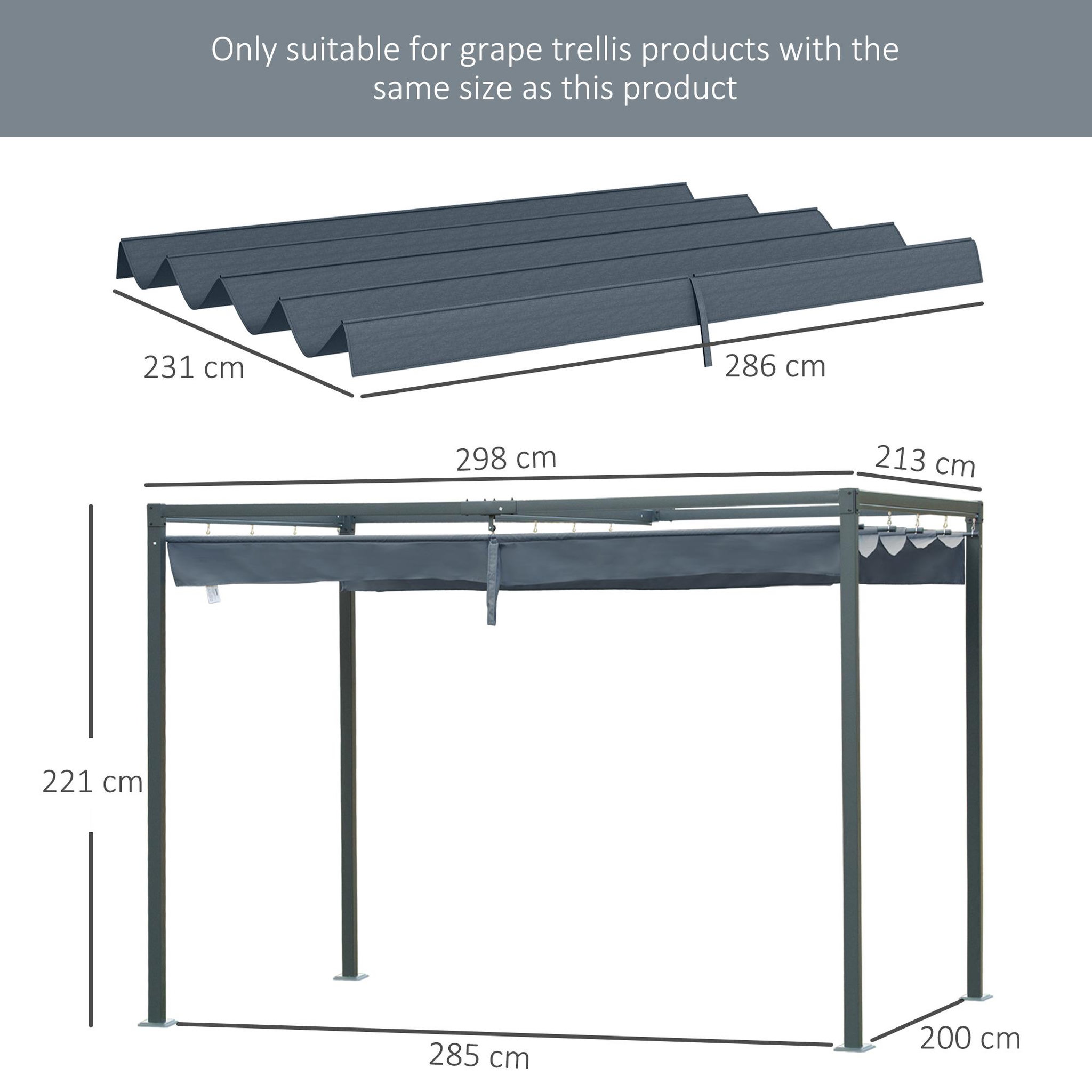 Voir la diapositive 3 : OUTSUNNY Toile de rechange pour pergola rétractable 3 x 2,15 m polyester haute densité 180 g/m² anti-UV30+ gris