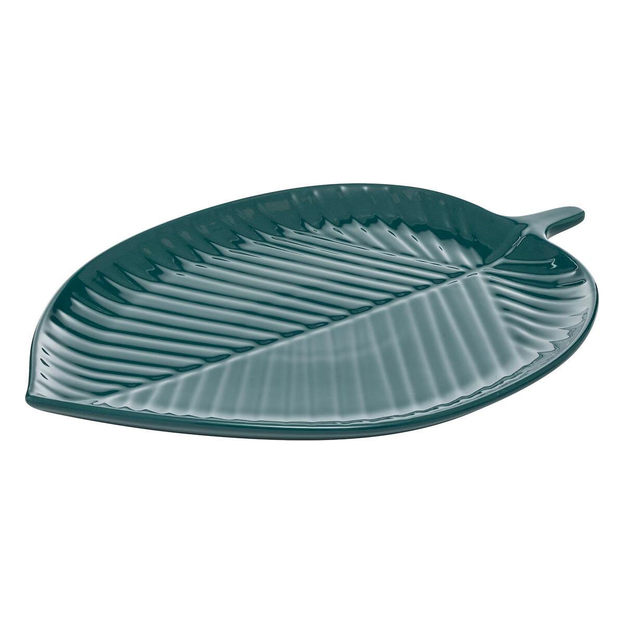 SECRET DE GOURMET Centre de table feuille  yucatan  34cm bleu canard