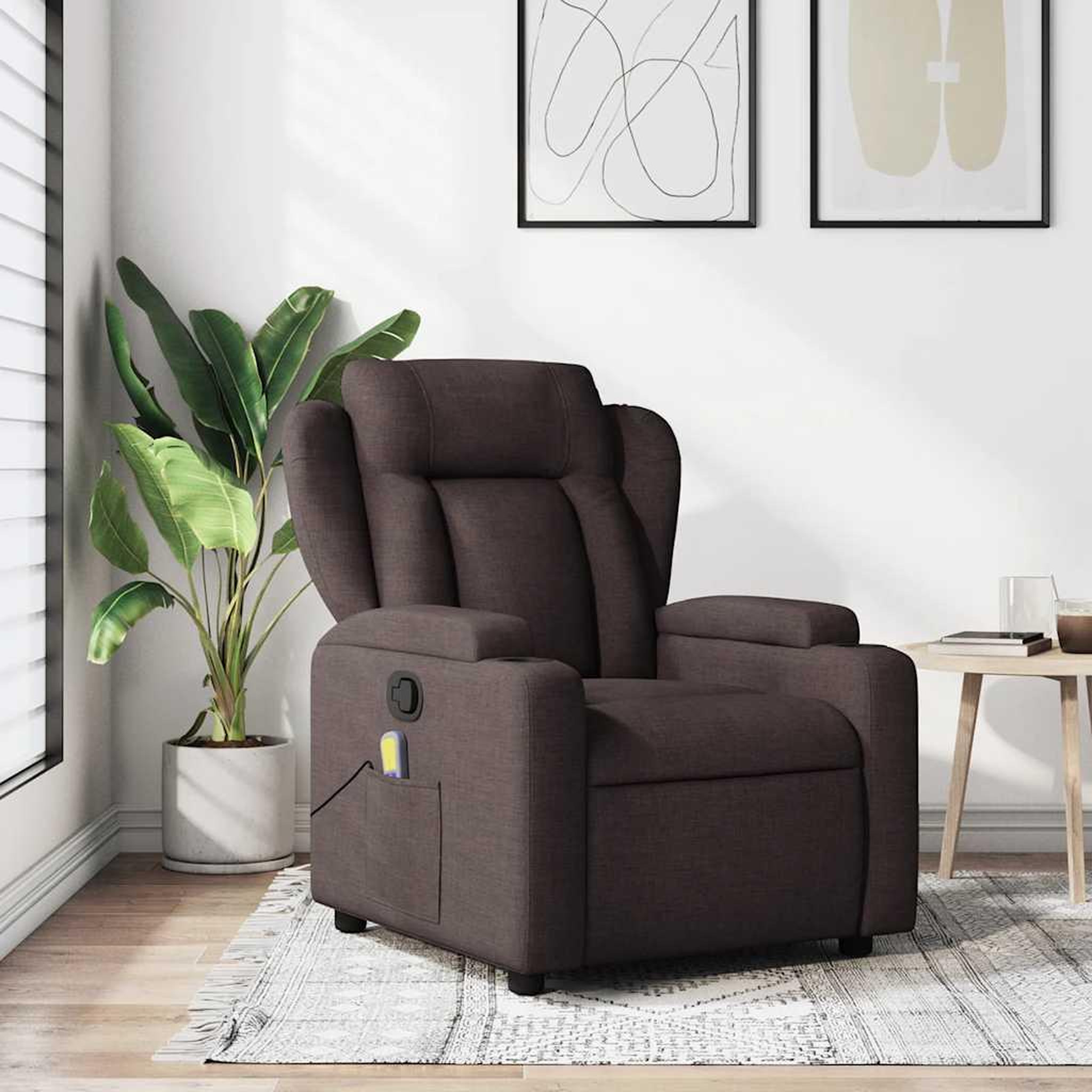 VIDAXL Fauteuil de massage inclinable Marron fonce Tissu