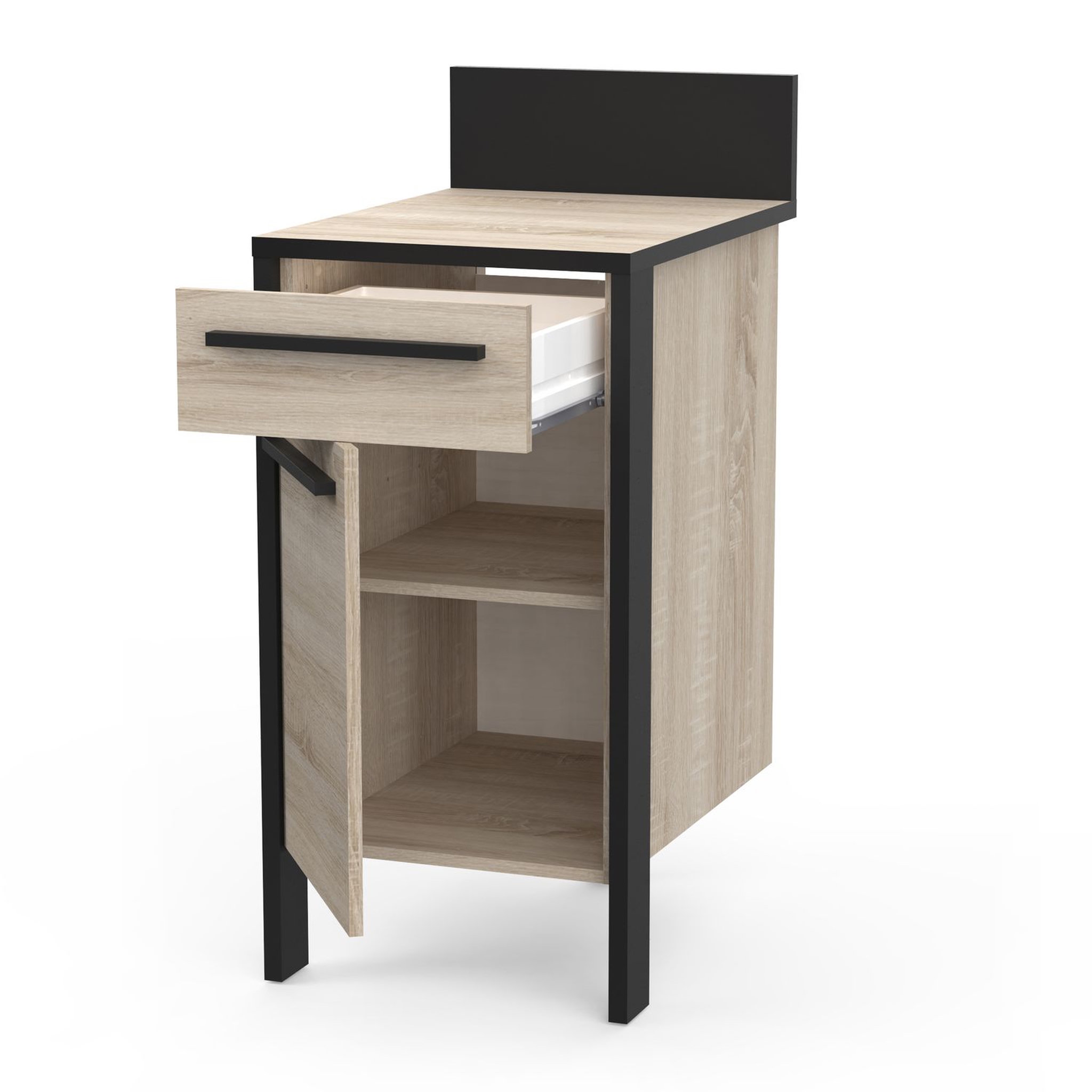 Voir la diapositive 3 : Meuble de cuisine bas 1 porte 1 tiroir style industriel L44cm BRICKHOUSE