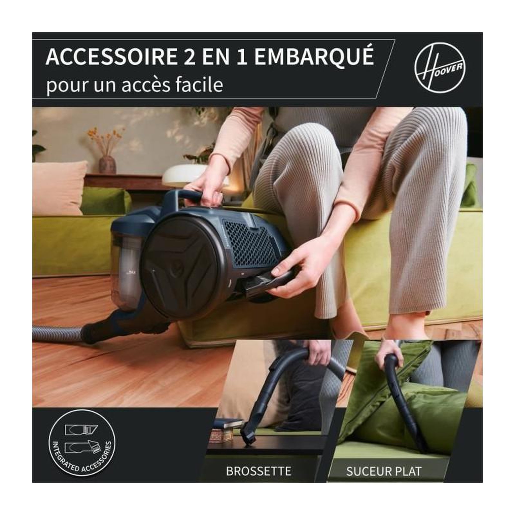 Voir la diapositive 4 : HOOVER Aspirateur traineau sans sac - HOOVER - HP110HM - 700 W - 78 dBA - 2 L - Bleu
