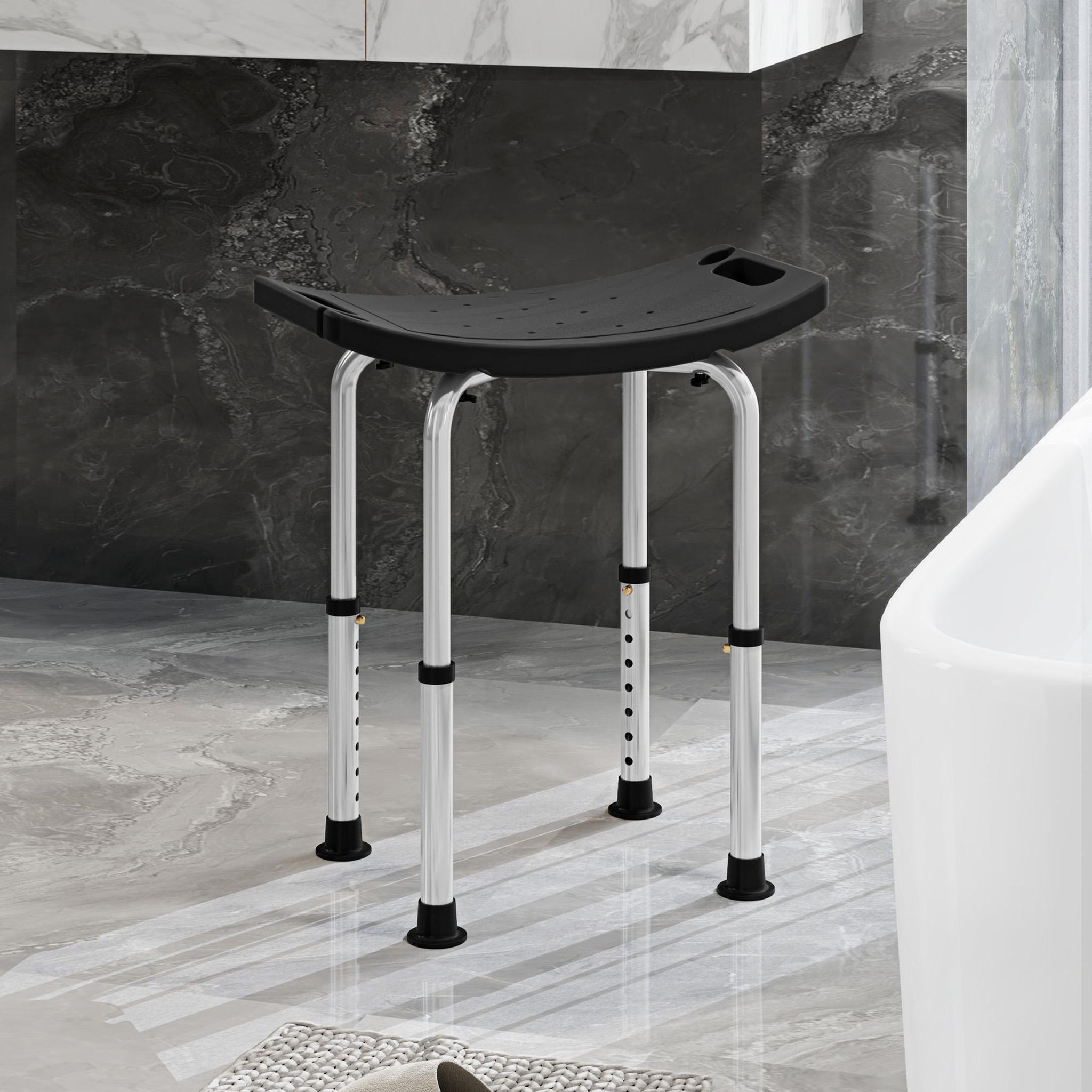 Voir la diapositive 2 : HOMCOM Tabouret de douche réglable antidérapant alu plastique noir