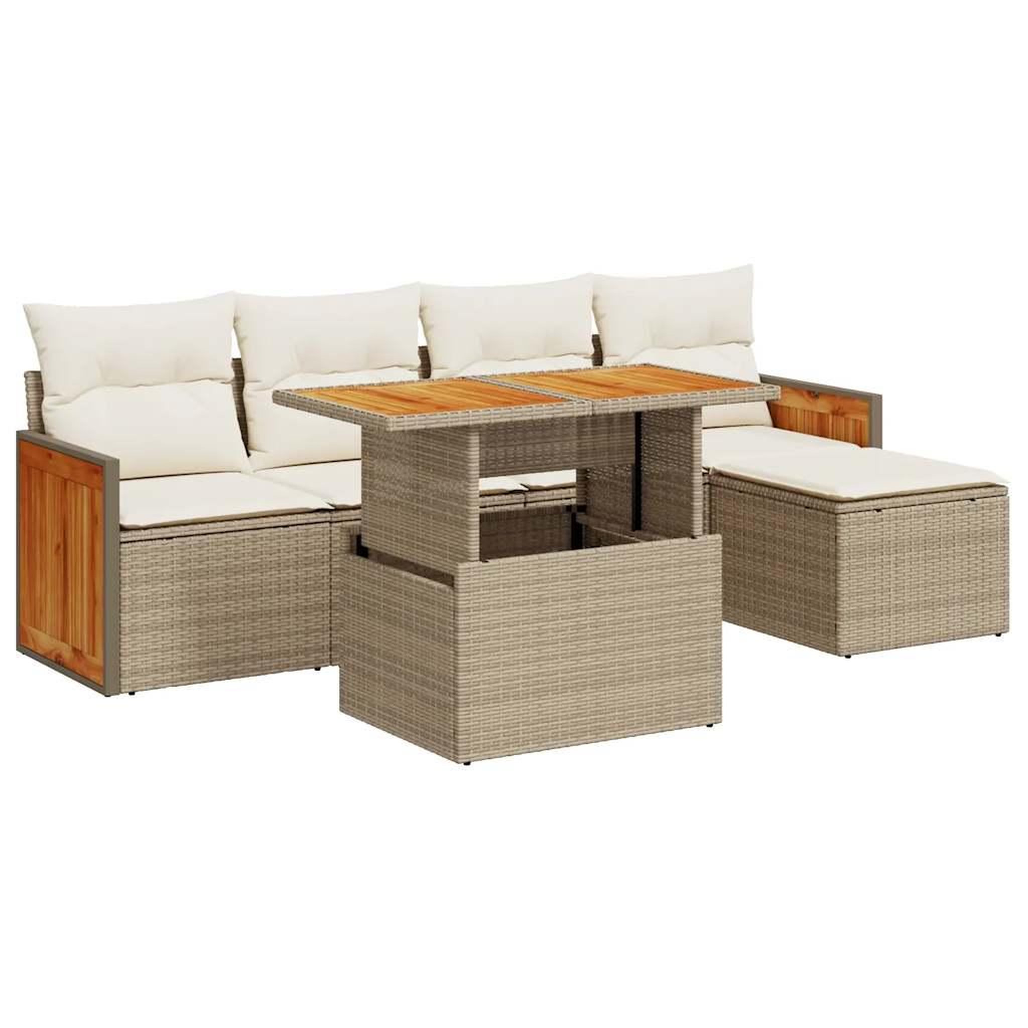 Voir la diapositive 2 : VIDAXL Salon de jardin 6 pcs avec coussins beige resine tressee acacia