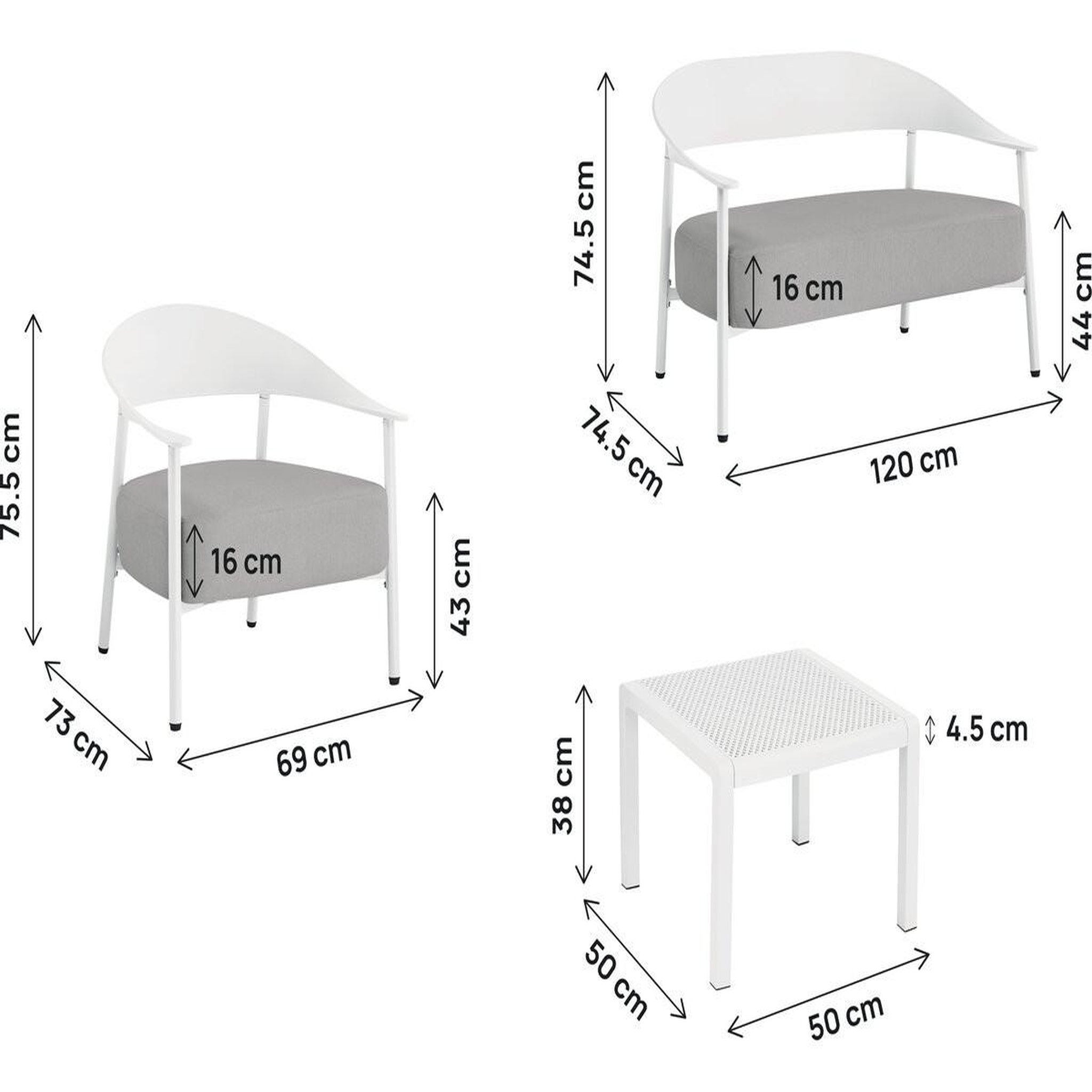 Voir la diapositive 3 : Habitat et Jardin Salon de jardin en métal et plastique  céora  - 4 places - blanc