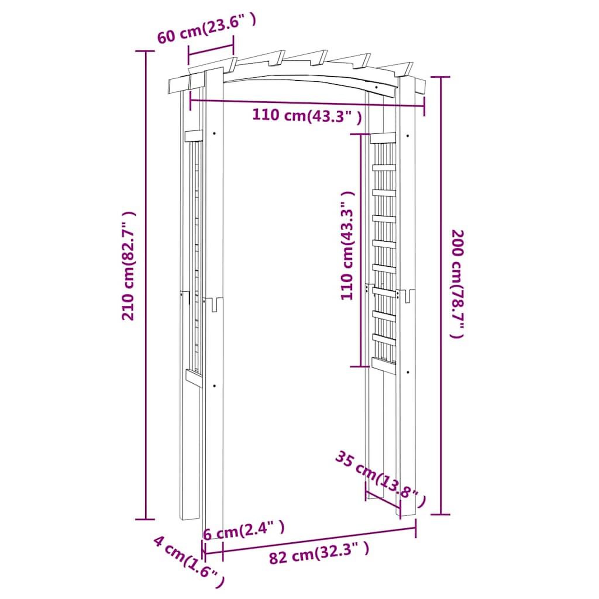 Voir la diapositive 6 : VIDAXL Arche en treillis 110x60x210 cm bois de pin massif impregne