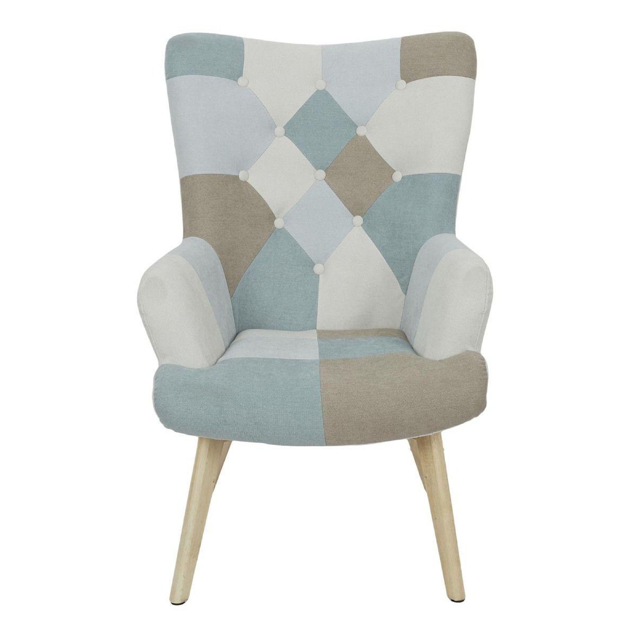 Voir la diapositive 2 : The Home Deco Factory Fauteuil Patchwork  Helsinki  99cm Bleu