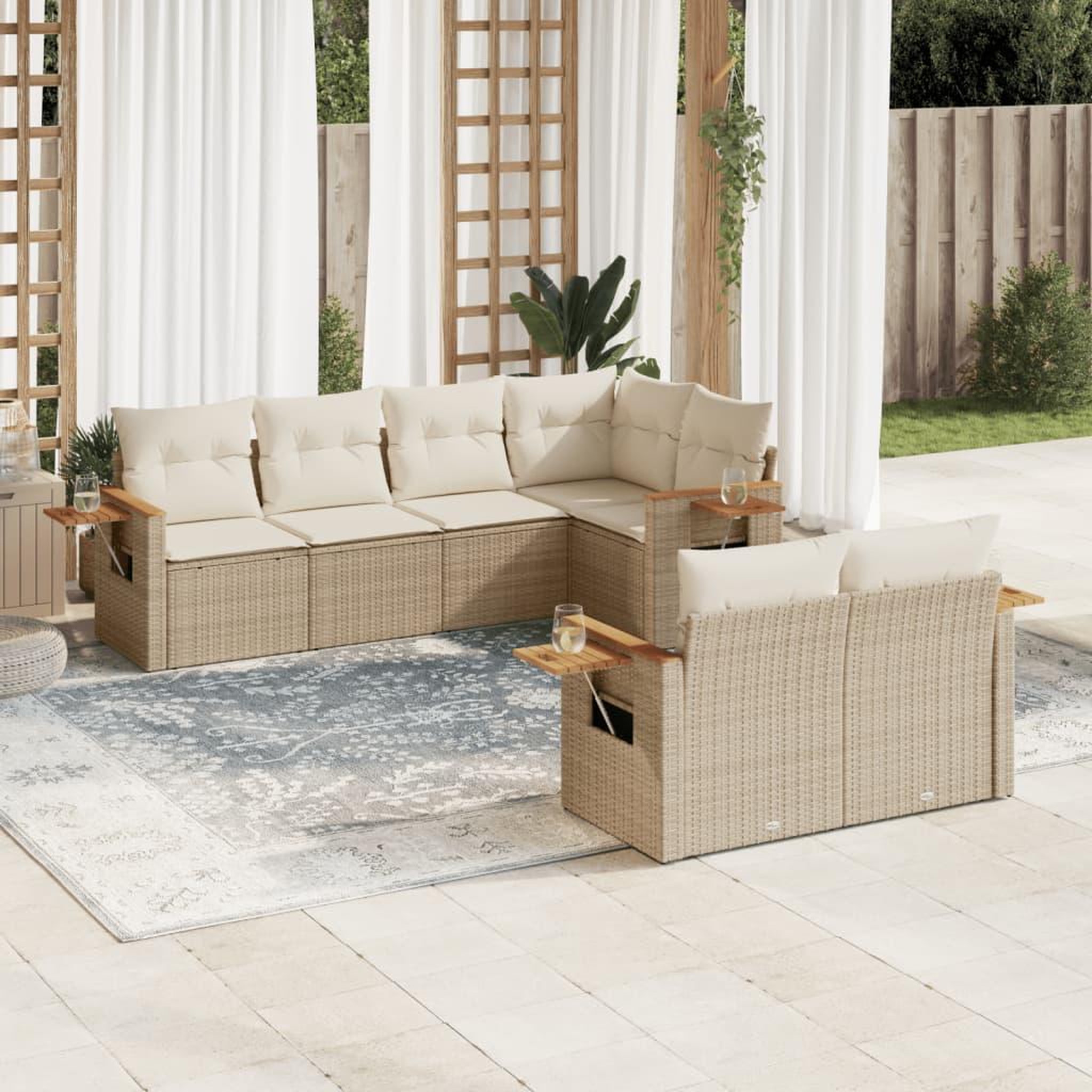 VIDAXL Salon de jardin avec coussins 7 pcs beige resine tressee
