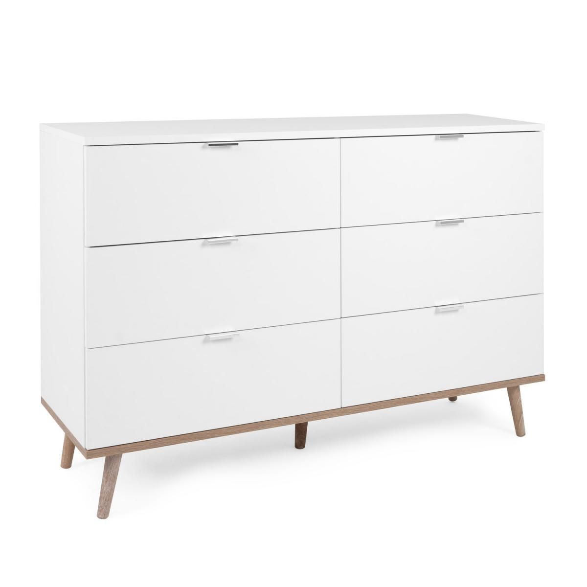 HomeStyle4U Commode avec 6 tiroirs en bois blanc 86,5x120x40cm