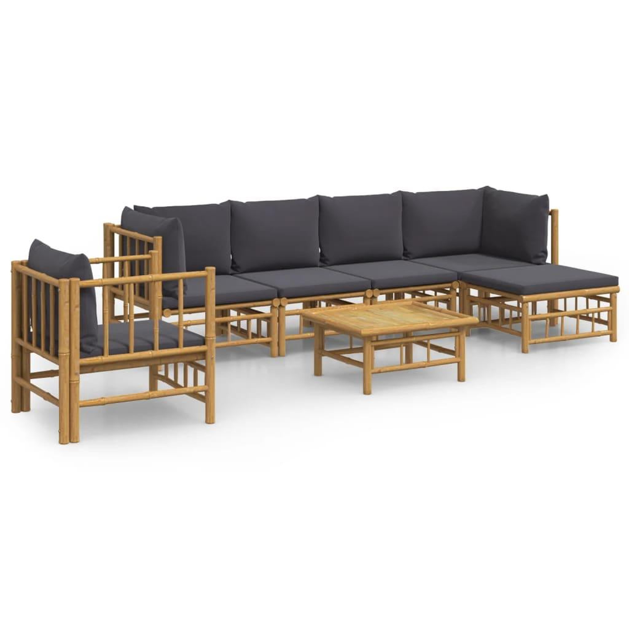 Voir la diapositive 2 : VIDAXL Salon de jardin 7 pcs avec coussins gris fonce bambou