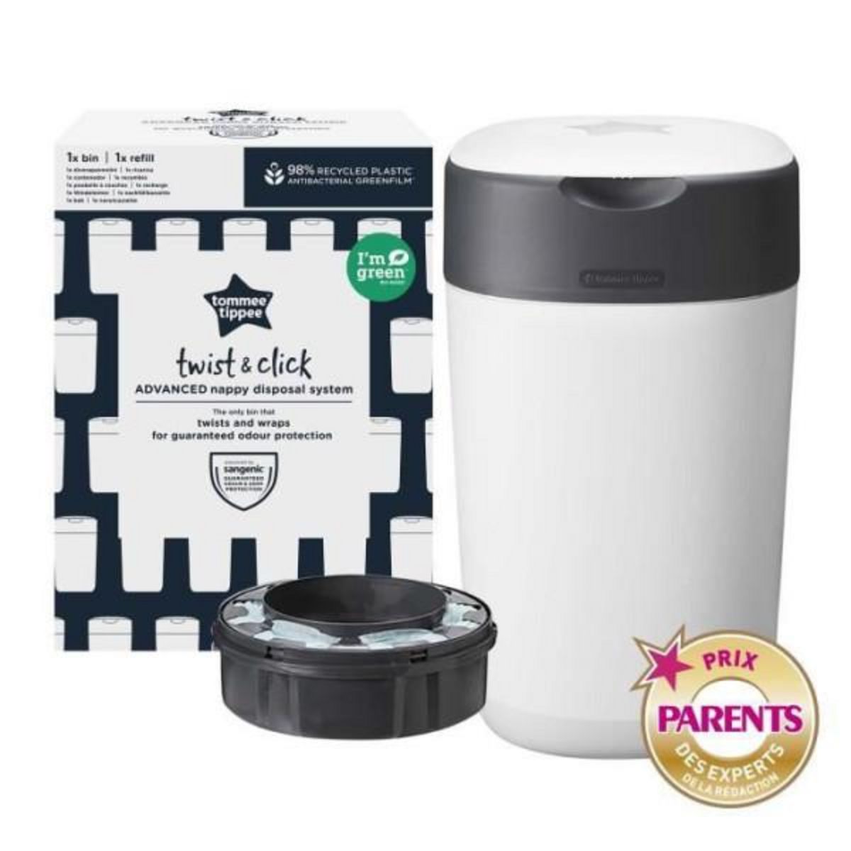 TOMMEE TIPPEE Tommee Tippee - Poubelles a couches - Twist & Click - Anti-Odeurs Anti-Germes - 1 cassette - Film multicouche antibactérien - B