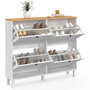 Voir la diapositive 4 : ID MARKET Meuble à chaussures 20 paires ACHILLE 4 portes blanc et plateau bois