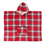 ACTUEL Poncho junior double face flanelle/sherpa imprimé carreaux . Coloris disponibles : Rouge