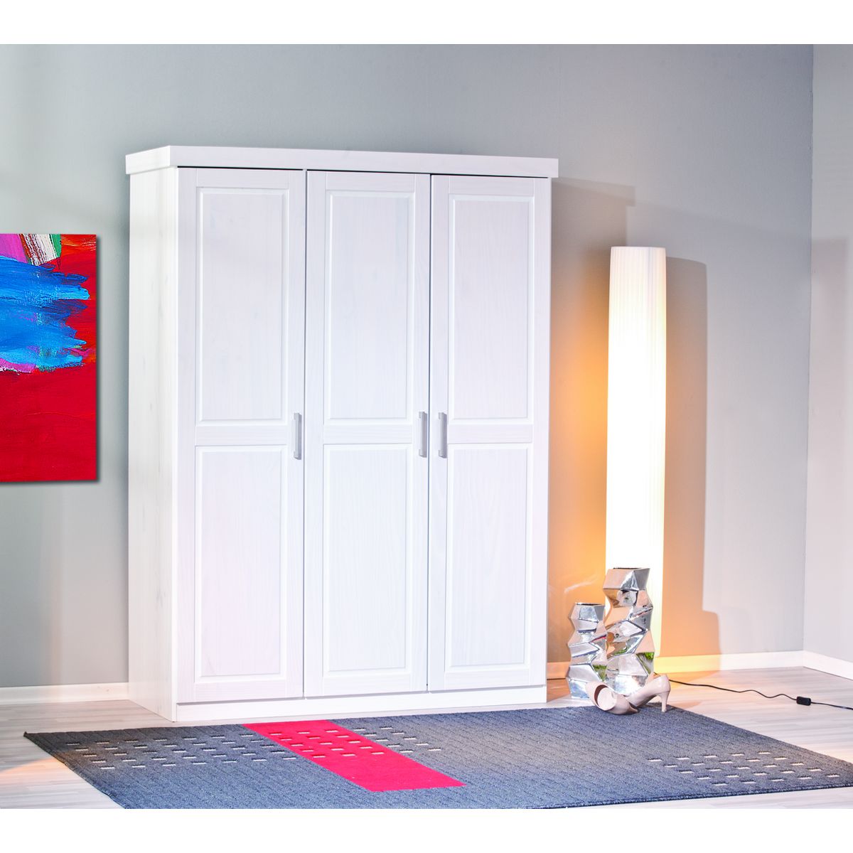 Armoire penderie blanche en pin massif - MAGNUS