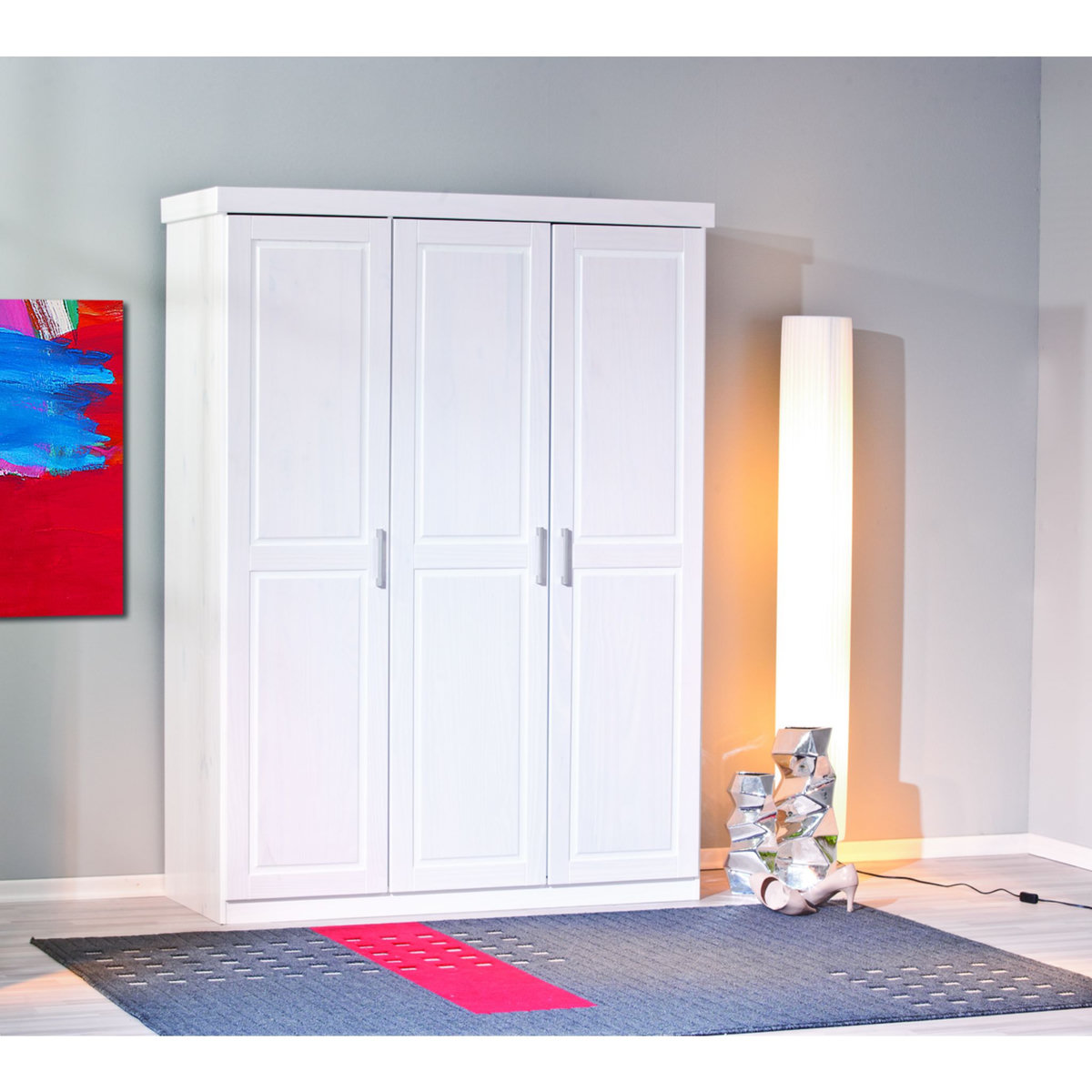 Armoire penderie blanche en pin massif - MAGNUS