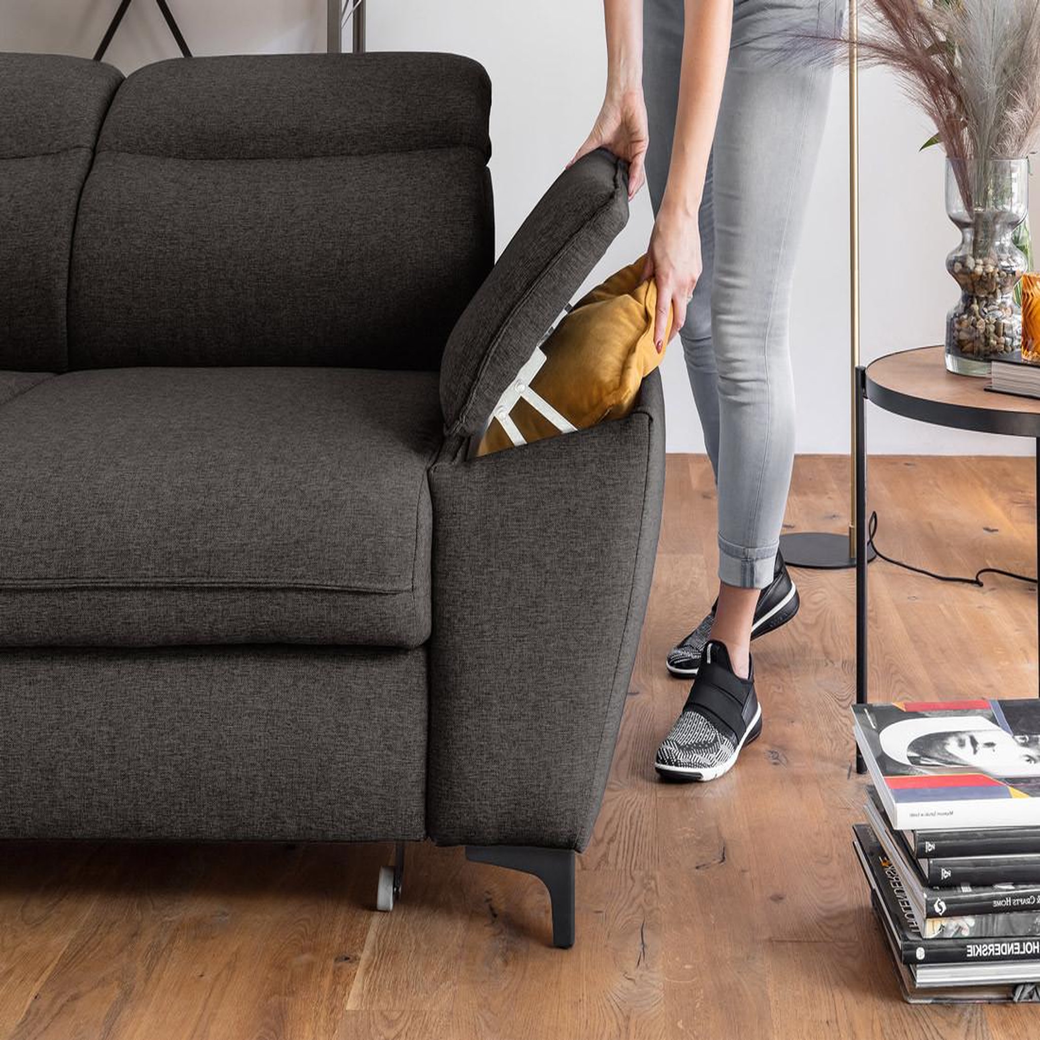 Voir la diapositive 4 : BEST MOBILIER Clever - canapé d'angle gauche - 5 places - convertible avec coffre et têtières - en tissu