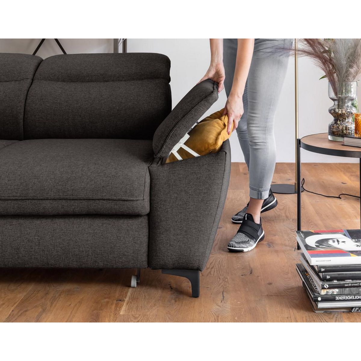 BEST MOBILIER Clever - canapé d'angle gauche - 5 places - convertible avec coffre et têtières - en tissu