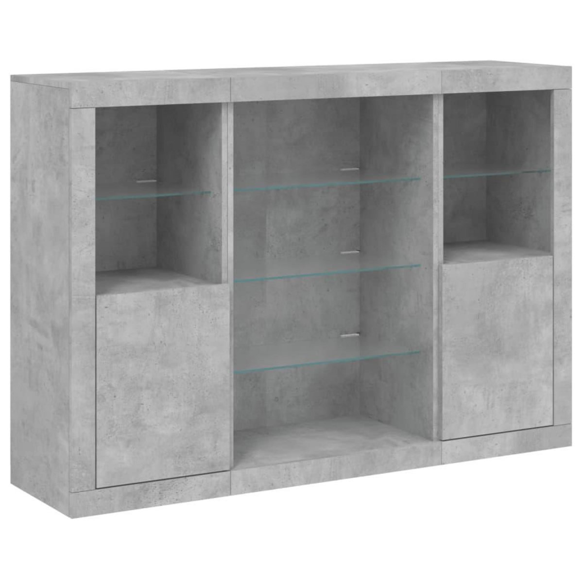 VIDAXL Buffets avec lumieres LED 3 pcs gris beton bois d'ingenierie