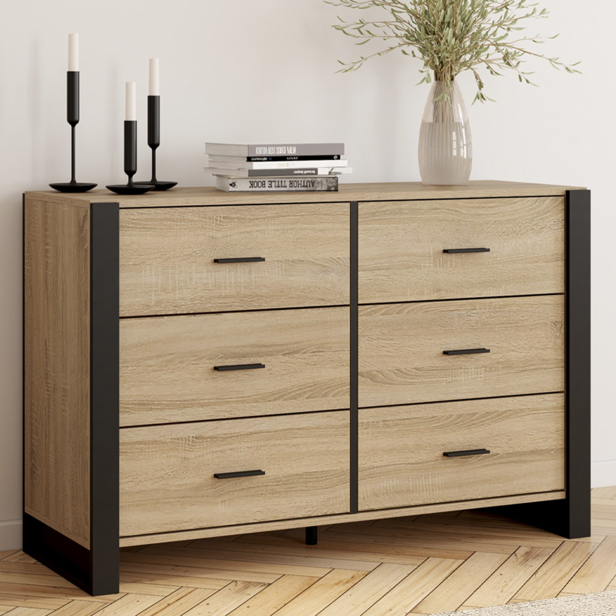 Voir la diapositive 2 : ID MARKET Commode 6 tiroirs onyx 115 cm bois et noir
