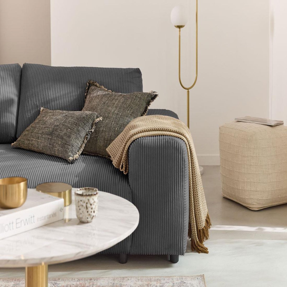 LISA DESIGN Garance - canapé droit 3 places - en velours côtelé