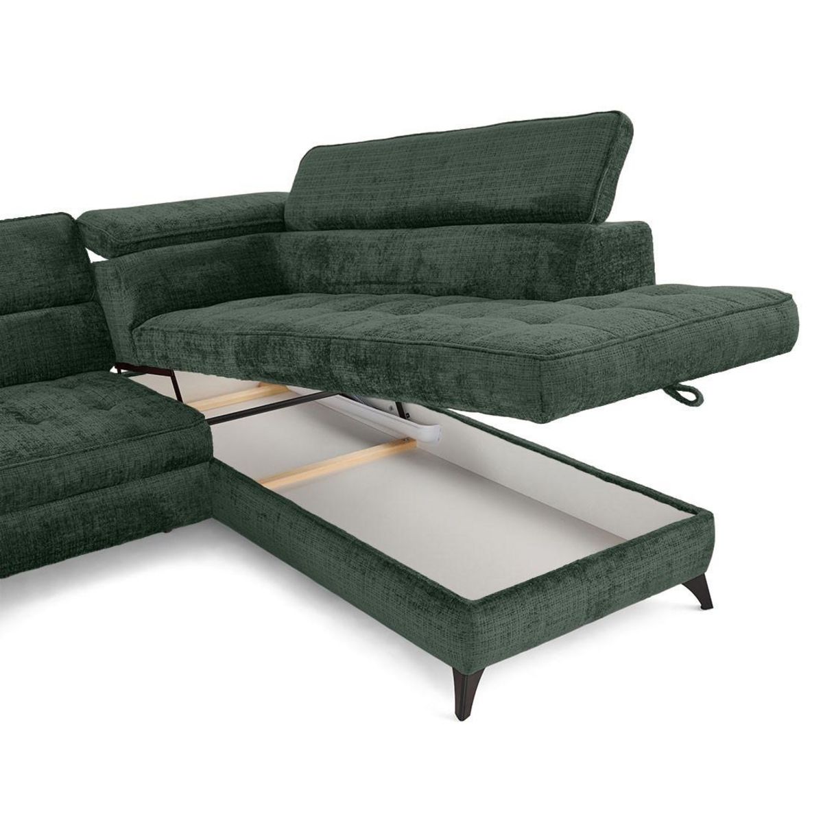 LISA DESIGN Marlo - canapé d'angle droit 5 places convertible avec coffre et têtières en velours texturé