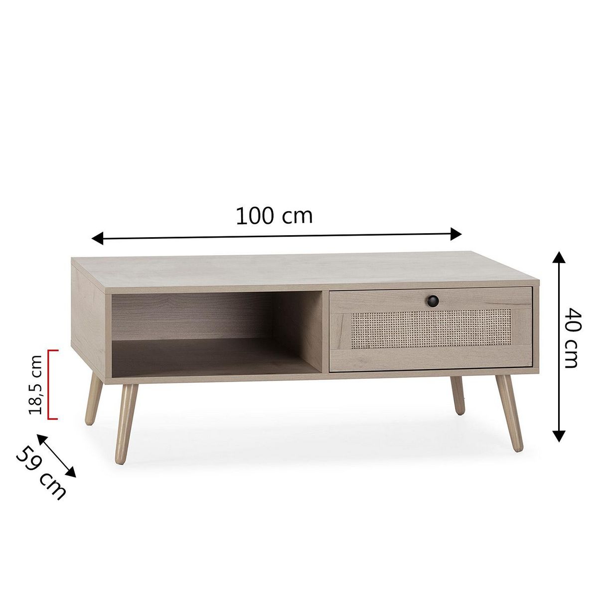VS VENTA-STOCK Table basse Bella 1 tiroir en rotin naturel coloris chêne