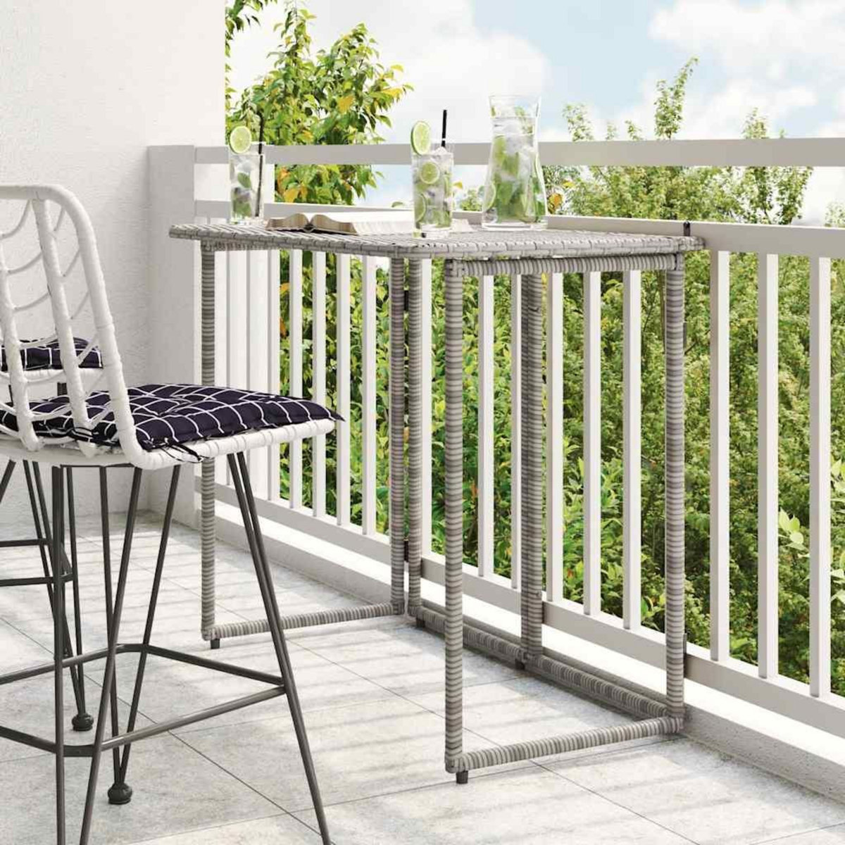 VIDAXL Table de jardin pliante gris 90 x 51 x 75 cm polyrotin