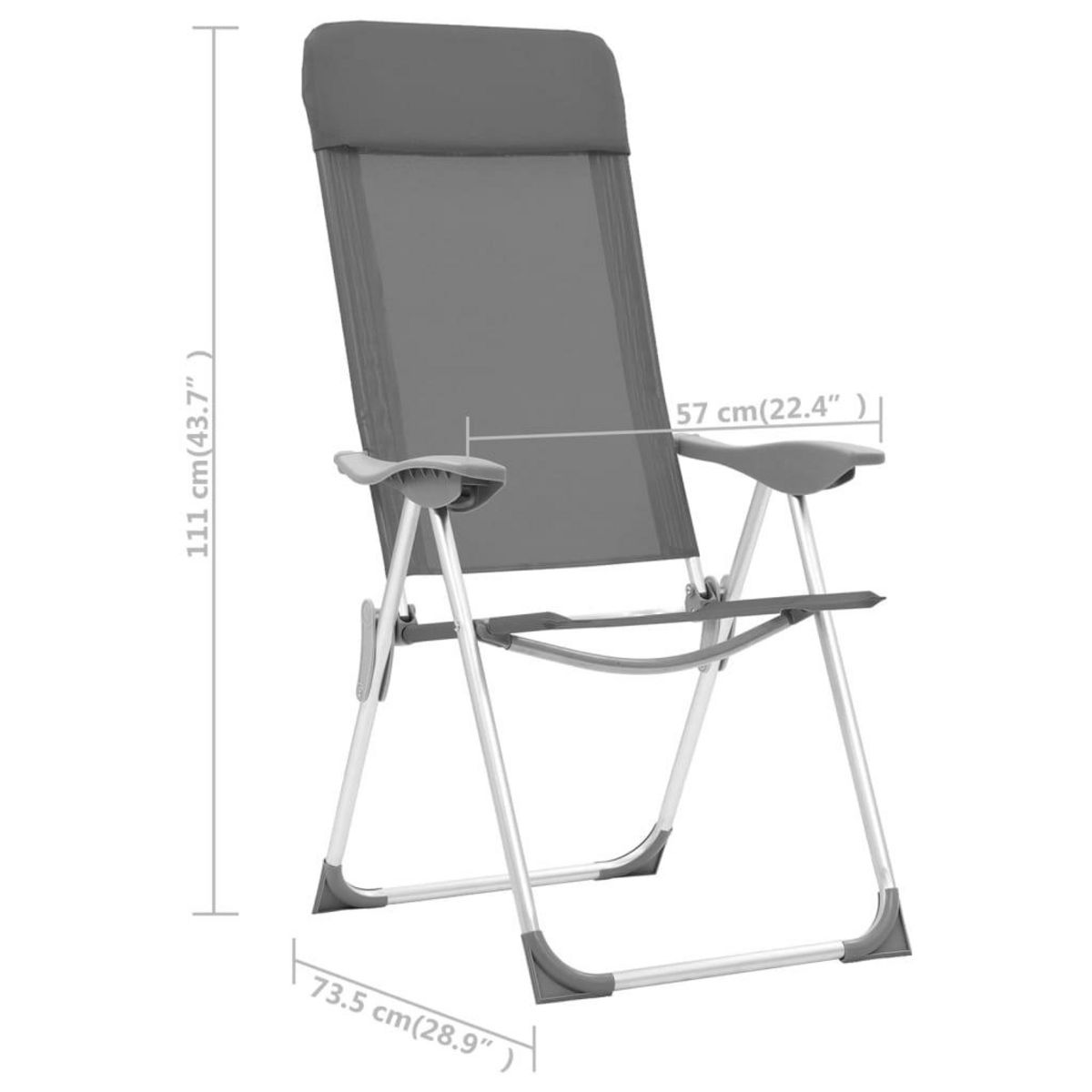 VIDAXL Chaises de camping pliables lot de 4 Gris Aluminium
