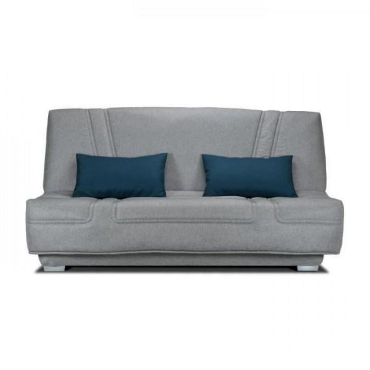 MARKET24 COMFORT BULTEX Banquette clic-clac - 3 places - Tissu gris + Coussins déco bleu - L193 x