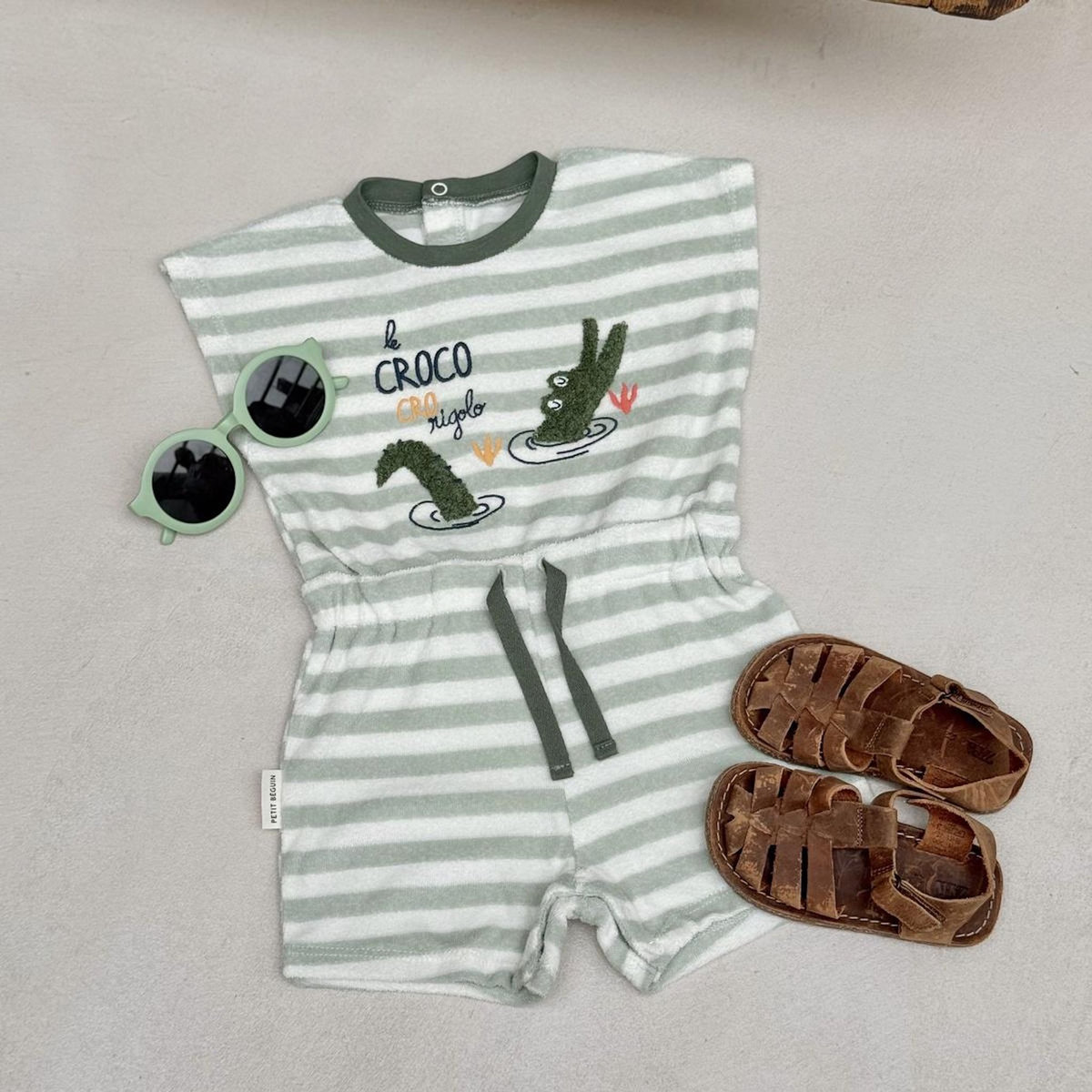Petit Béguin Combishort bébé en éponge Crocro rigolo