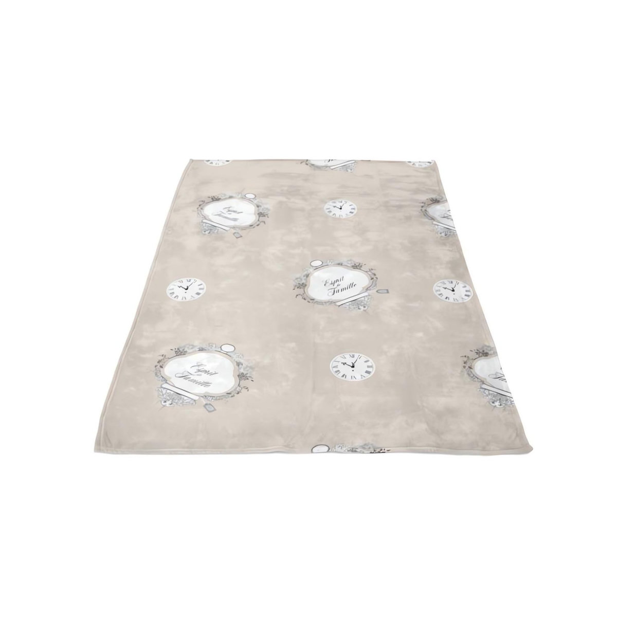 SOLEIL D'OCRE Plaid polaire microfibre imprimé 110x170 cm ESPRIT DE FAMILLE taupe, par Soleil d'ocre