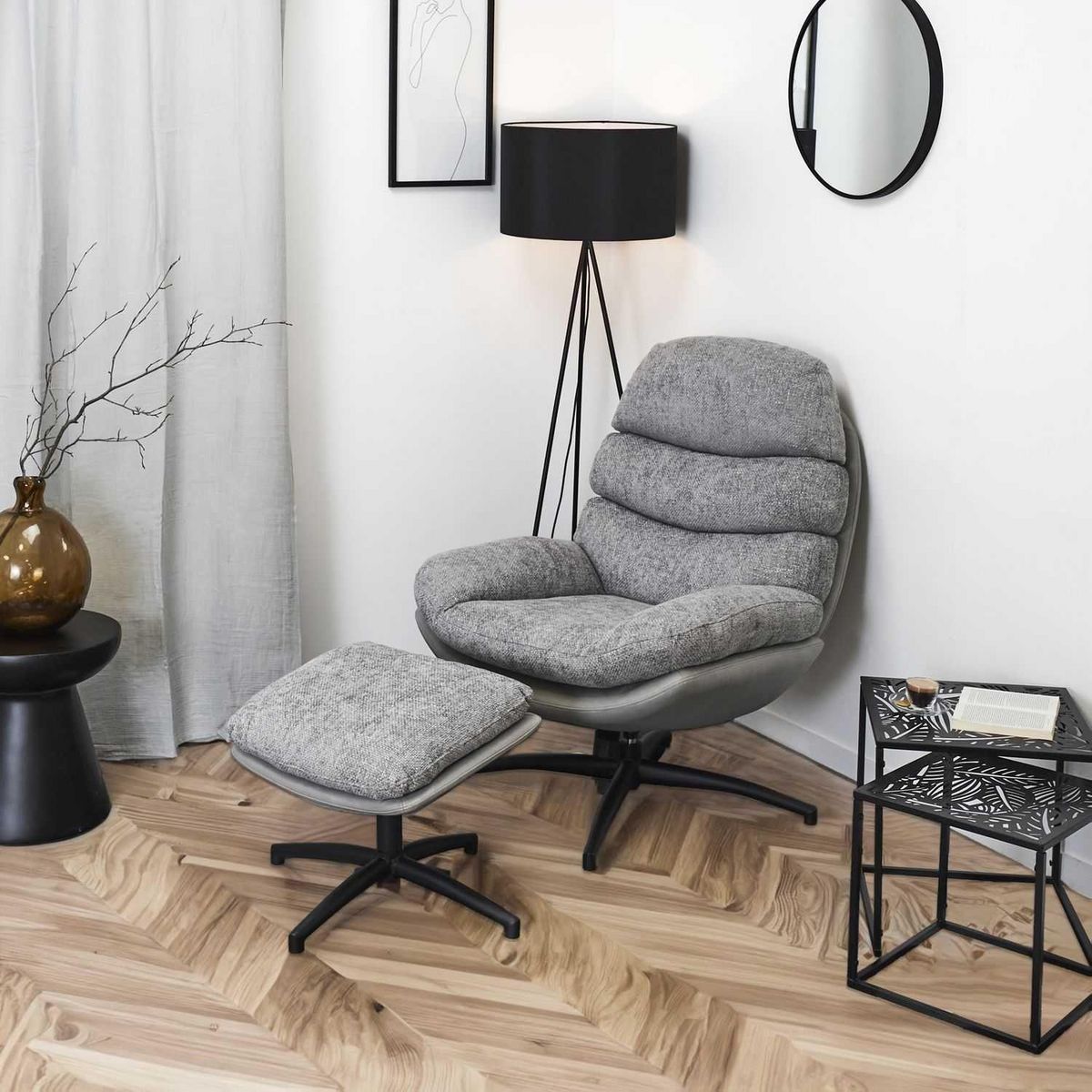 The Home Deco Factory Fauteuil relax Horten avec repose pieds - Gris