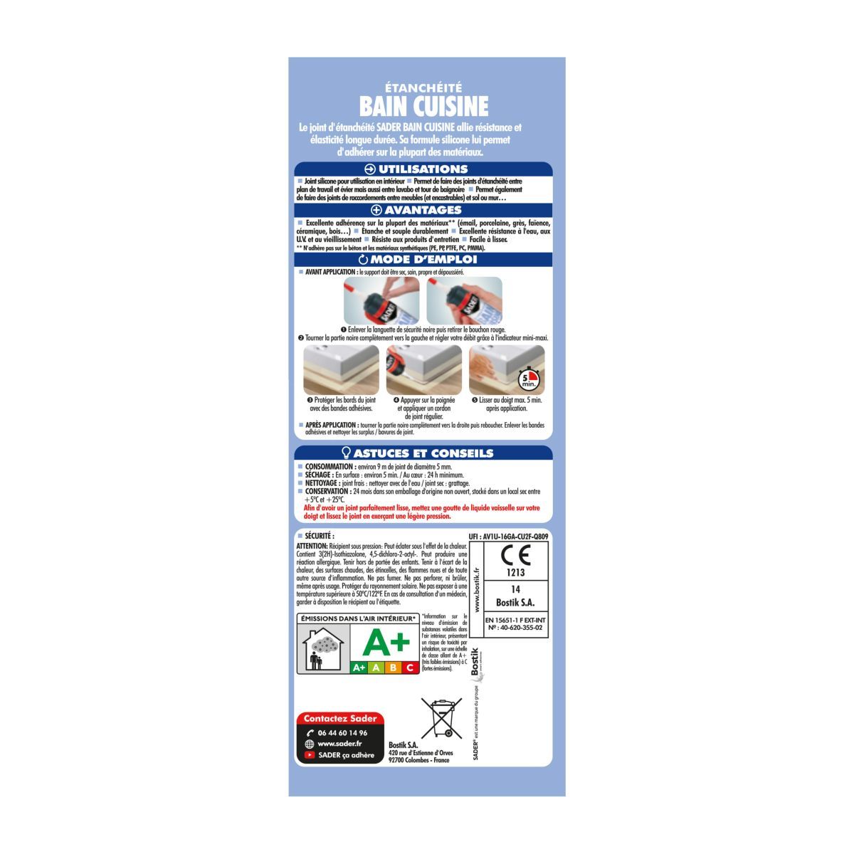 SADER Mastic bain et cuisine 200 ml transparent