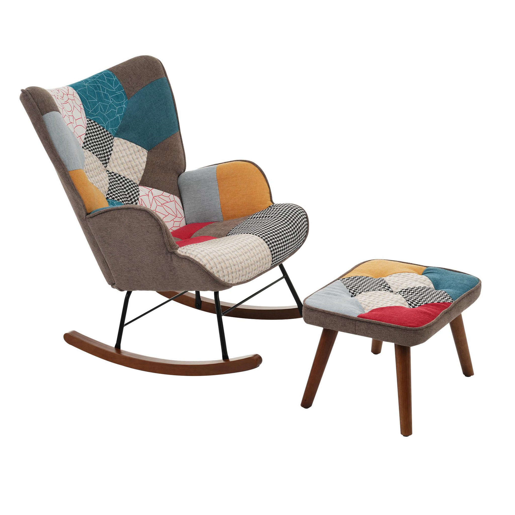 Voir la diapositive 6 : MERAX Rocking Chair Avec Repose-pieds Multicolore
