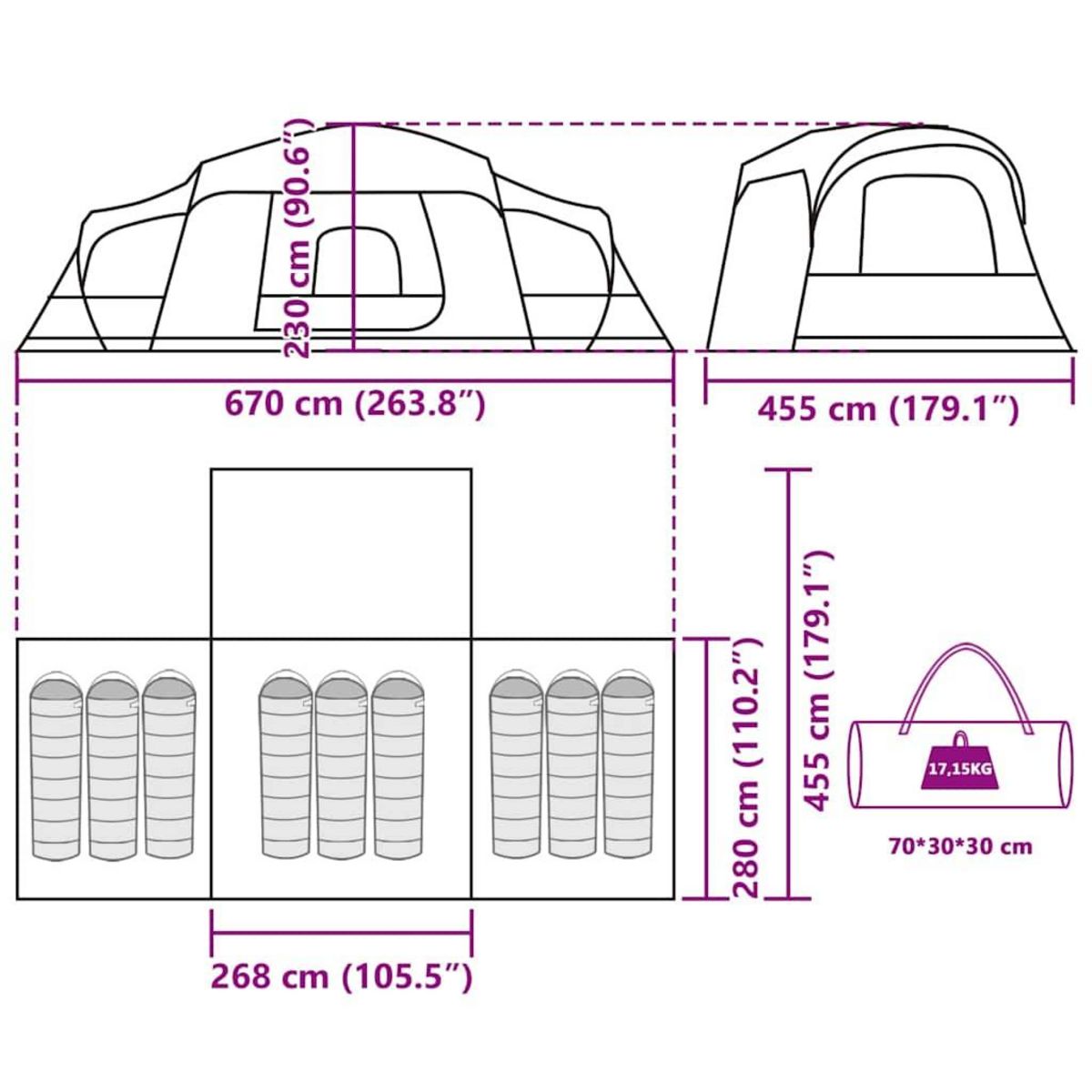 VIDAXL Tente familiale avec dome de porche 9personnes bleu impermeable