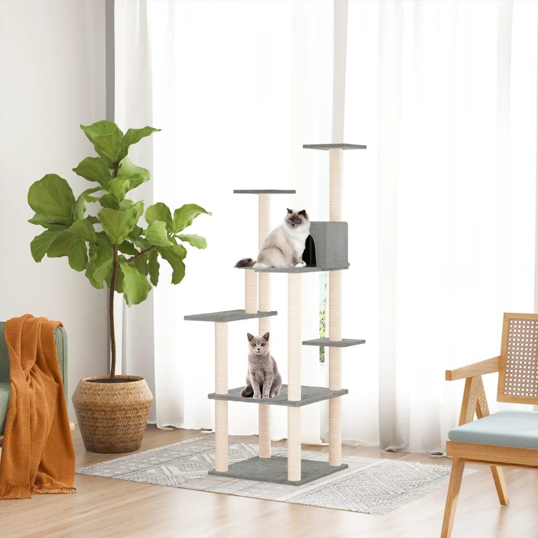 Voir la diapositive 1 : VIDAXL Arbre a chat avec griffoirs en sisal Gris clair 153 cm