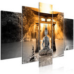 Paris Prix Tableau 5 Panneaux  Buddha Smile Wide Orange. Coloris disponibles : Multicolore