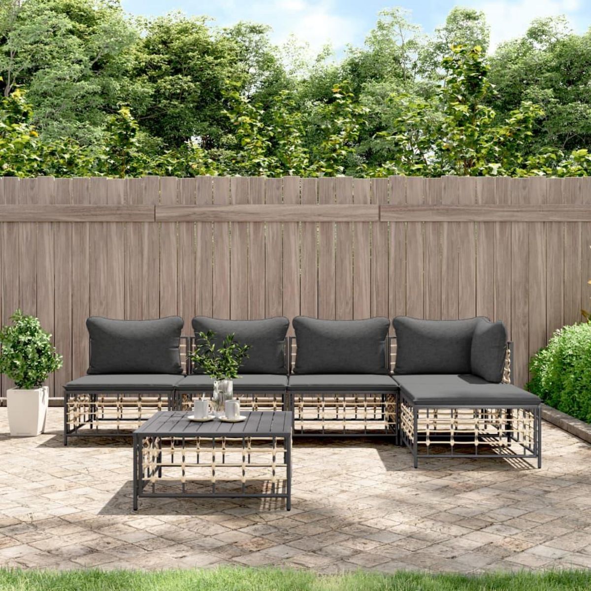 VIDAXL Salon de jardin 6 pcs avec coussins anthracite resine tressee