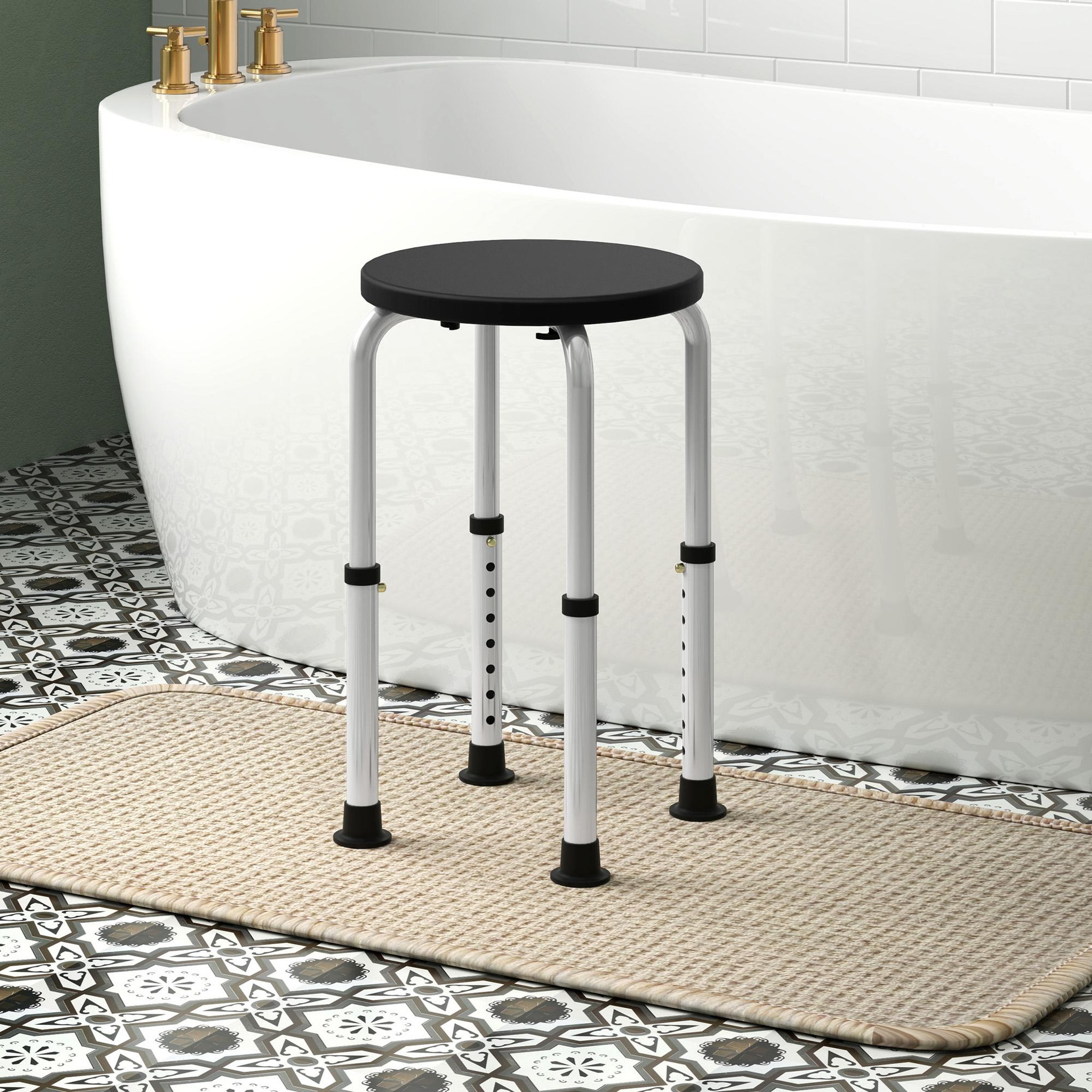Voir la diapositive 2 : HOMCOM Tabouret de douche réglable en hauteur siège de douche ergonomique pieds antidérapants charge max. 136 kg alu hdpe noir