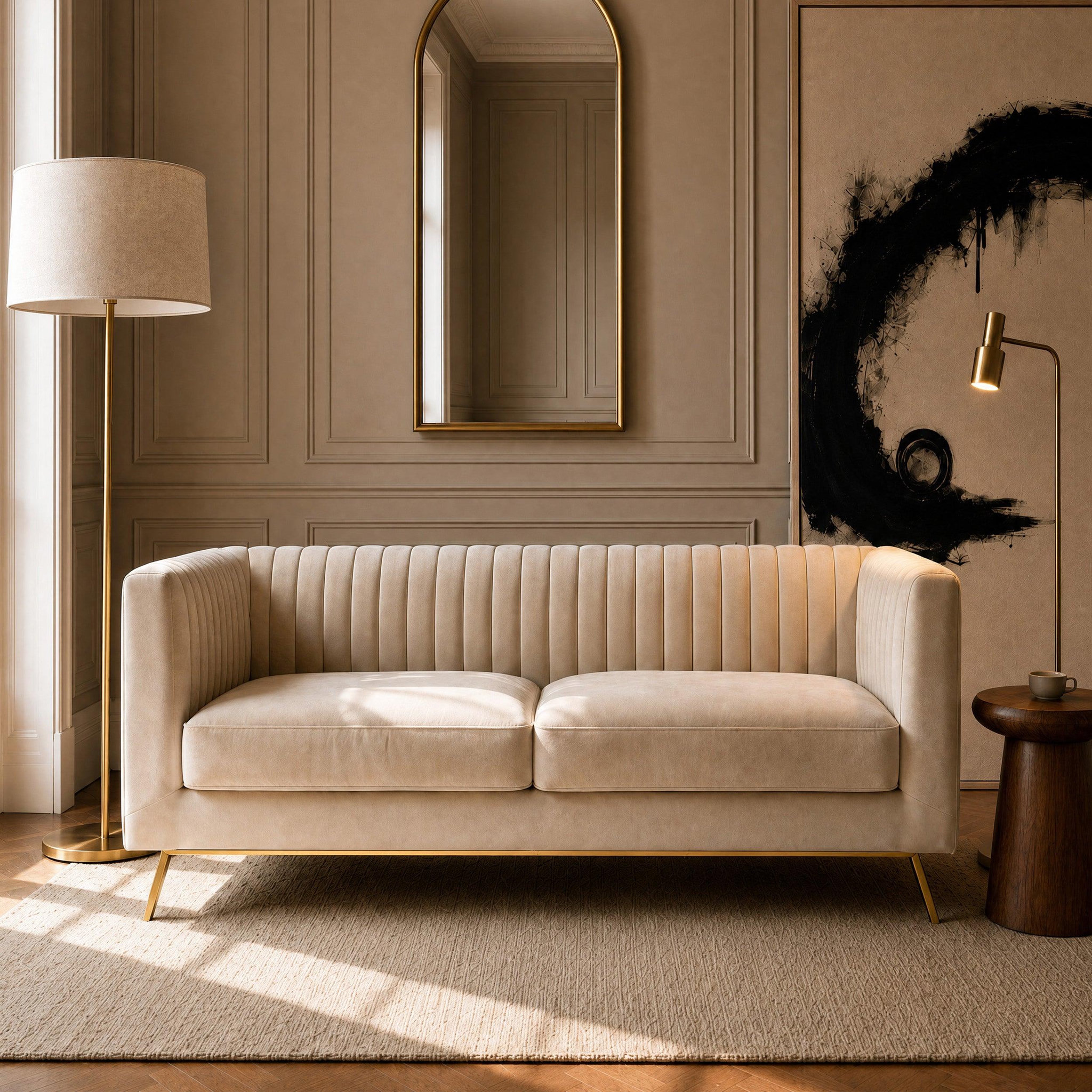 Voir la diapositive 2 : MAISON PAVANE Canapé 2 places en velours beige-gatsby