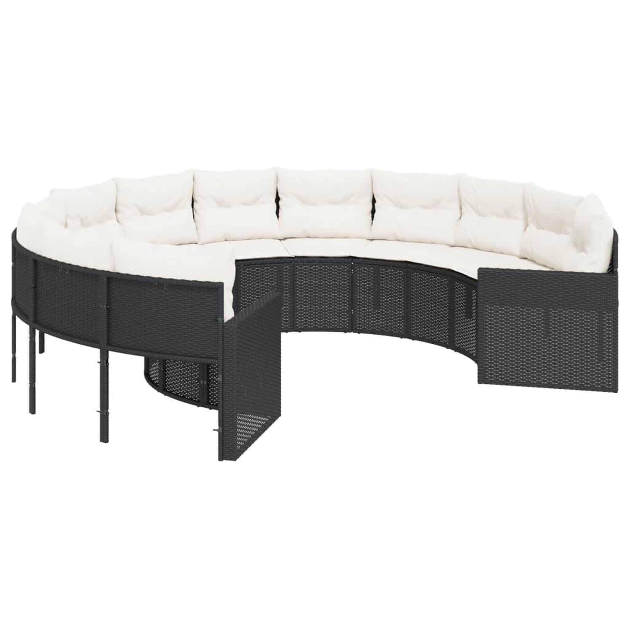 Voir la diapositive 2 : VIDAXL Canape de jardin avec coussins rond noir resine tressee