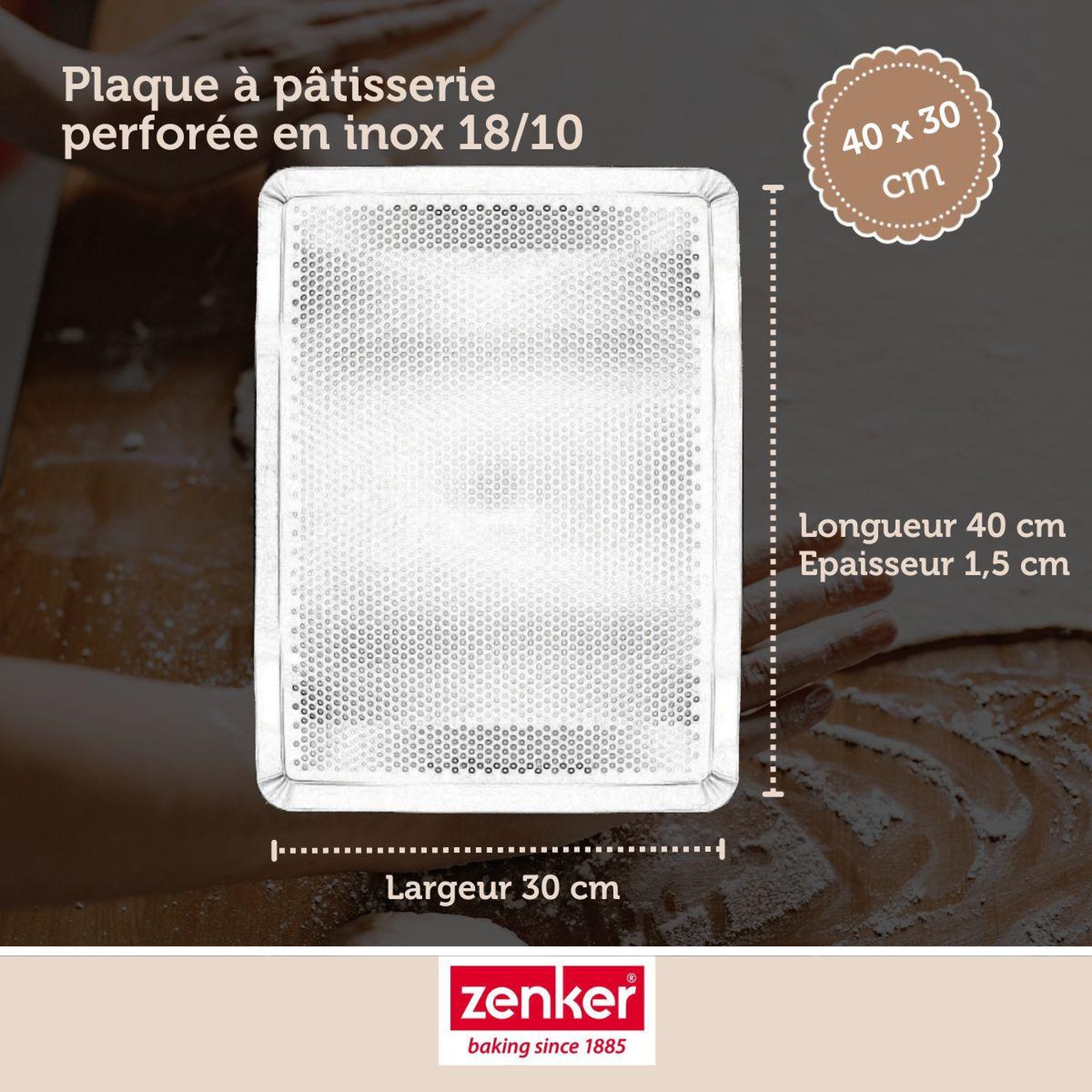 Voir la diapositive 3 : ZENKER Plaque à pâtisserie perforée 40 x 30 cm en acier inoxydable zenker special cooking