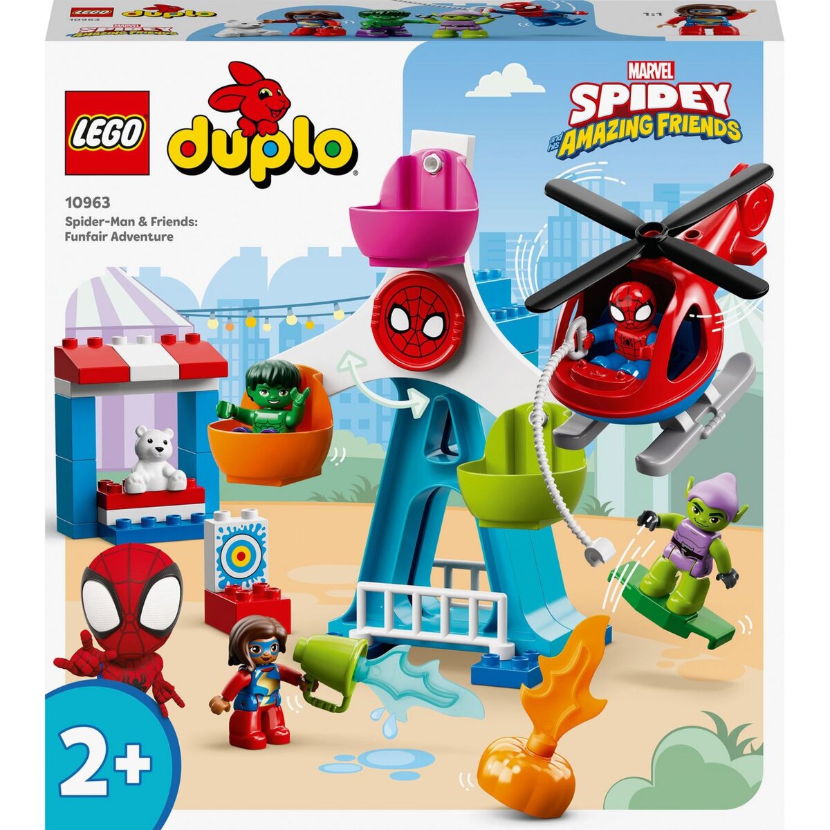 LEGO Duplo 10963 Spider Man et ses amis aventures fête foraine? Jouet pour Enfants 2 Ans à Construire, avec Hélicoptère et Figurine Hulk