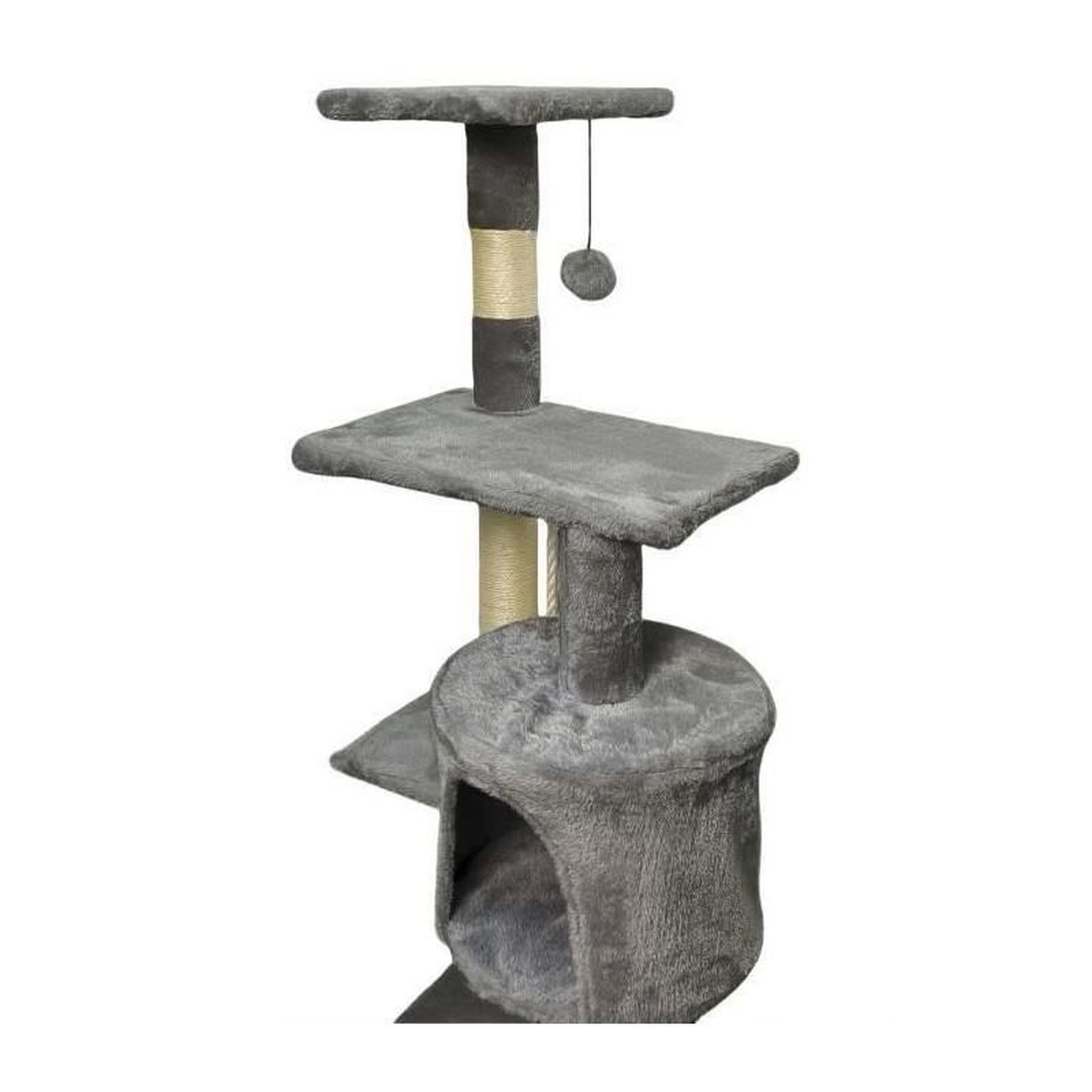 Voir la diapositive 4 : PALOMAR Arbre a chat - 40 x 40 x 110 cm - PALOMA - Gris foncé - 3 plateformes, 1 corde, 1 niche , poteaux a griffer