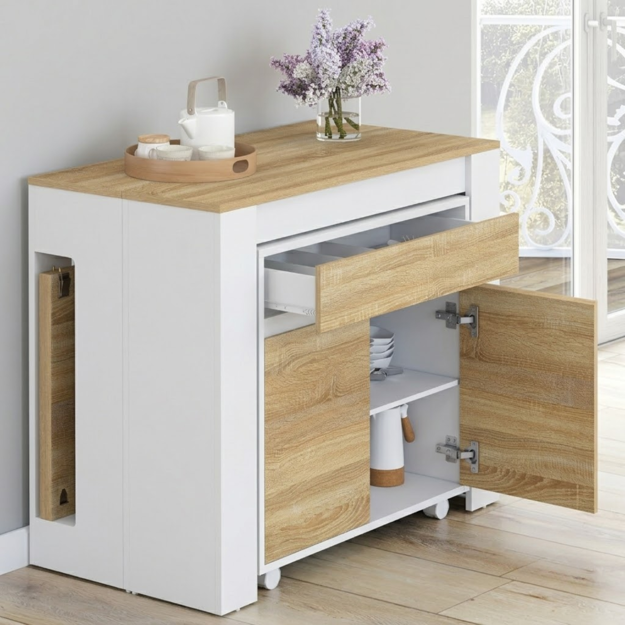 Voir la diapositive 3 : ID MARKET Table buffet extensible orlando 6 personnes 140 cm bois blanc façon hêtre