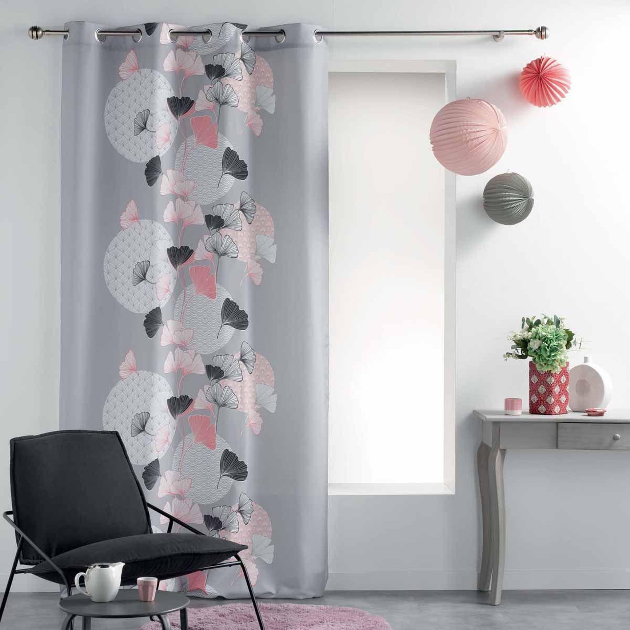 Voir la diapositive 4 : Douceur d'Intérieur Rideau à œillets imprimé  eden blush  140x260cm gris
